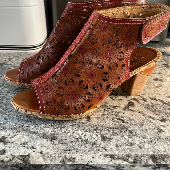 Spring Step L'ARTISTE Marjan Leather Heels Open Toe Slingback Shoes SZ.41/9 - Picture 1 of 8